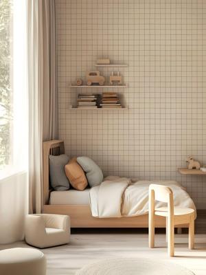 Quadrillage karamelkleurig behang LILIPINSO donkerbruin