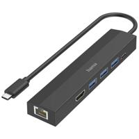 Hama USB-C Hub Multiport 6 Ports 3 x USB-A USB-C HDMI LAN/Ethernet USB Hub Zwart - thumbnail