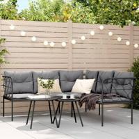 Loungeset met kussens staal en textileen zwart - thumbnail
