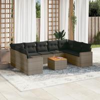 10-delige Loungeset met kussens poly rattan grijs - thumbnail