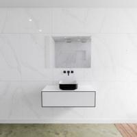 Badkamermeubelset Mondiaz LAGOM 100 cm Topblad met Gecentreerde Wastafel Solid Surface Opzetkom Binx Zonder Kraangat Mat Zwart (1 lade) - thumbnail