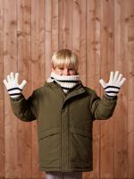 Gestreept babyset voor jongens muts + snood + wanten/handschoenen ecru - thumbnail