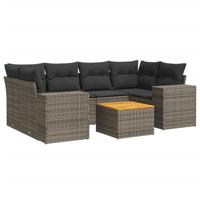7-delige Loungeset met kussens poly rattan grijs - thumbnail