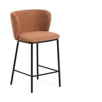 Kave Home Ciselia barkruk H65 dik chenille Terra poot zwart - thumbnail