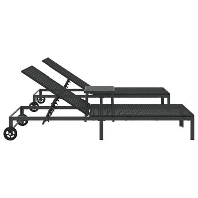 Ligstoel 2-persoon 3 pcs Zwart poly rattan