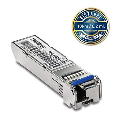 TRENDnet, TEG-MGBS10D3, enkele modus LC-module met dubbele golflengte, tot 10 km (6.2 mijl), moet worden verbonden met TEG-MGBS10D5 of andere compatibele module.
