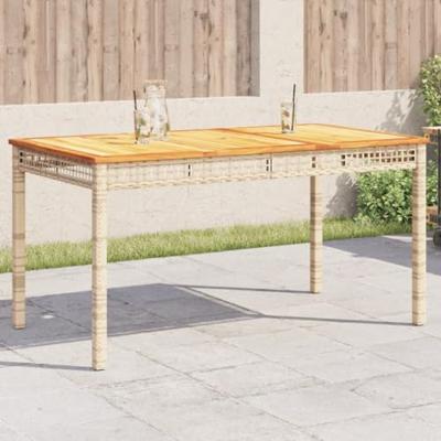 Tuintafel 140x80x75 cm poly rattan en acaciahout beige