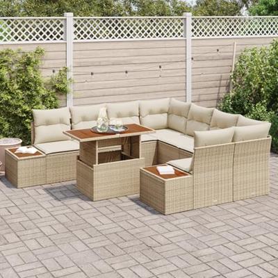 9-delige tuinsofa set met kussens in beige poly rattan