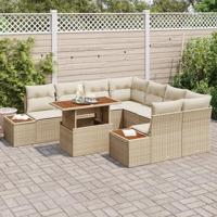9-delige tuinsofa set met kussens in beige poly rattan - thumbnail