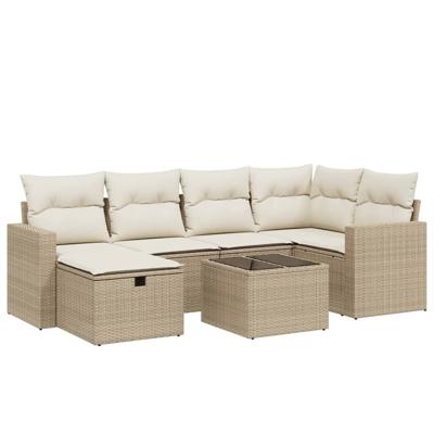 6-delige Loungeset met kussens poly rattan beige