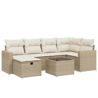 6-delige Loungeset met kussens poly rattan beige - thumbnail