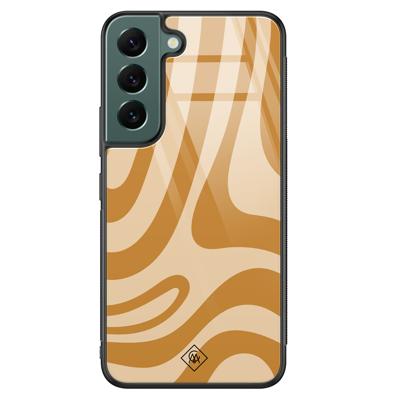 Samsung Galaxy S22 Plus glazen hardcase - Abstract swirl geel Samsung Galaxy S22 Plus glazen hardcase - Abstract swirl geel