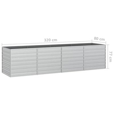 Plantenbak verhoogd 320x80x77 cm gegalvaniseerd staal zilver