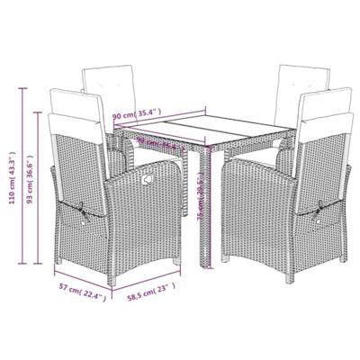 5-delige Tuinset met kussens poly rattan zwart