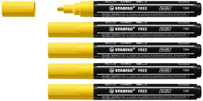 Acrylmarker stabilo free acrylic t300 geel | 5 stuks