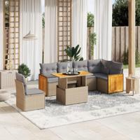 7-delige Loungeset met kussens poly rattan beige - thumbnail
