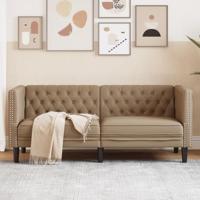 Tweezitsbank Chesterfield-stijl kunstleer cappuccinokleurig - thumbnail