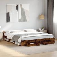 Bedframe met lades bewerkt hout gerookt eikenkleurig 200x200 cm - thumbnail