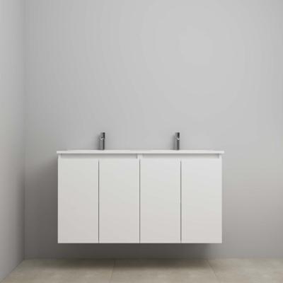 On-Line Onderkast - 120 cm - Voorgemonteerd - Greeploos 4 Deuren - Porseleinen Wastafel - 2 Kraangaten - Hoogglans Wit