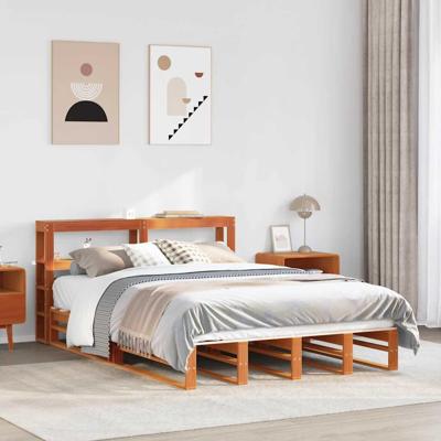 Bedframe zonder matras massief grenenhout wasbruin 140x200 cm