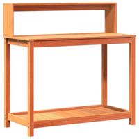 VidaXL Oppottafel met schappen 108x50x109,5 cm grenenhout bruin - thumbnail