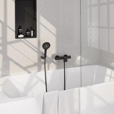 Brauer Black Carving Opbouw Baddouche Thermostaatkraan - Wandhouder - 3 stand - Doucheslang - Handdouche - Mat Zwart