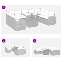 10-delige Loungeset met kussens poly rattan lichtgrijs - thumbnail