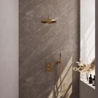 Brauer Gold Carving Thermostatische Regendoucheset Inbouw - Hoofddouche 30 cm - Gebogen Wandarm - 3 Weg - Handdouche Staaf - Doucheslang - Wandaansluitbocht - Geborsteld Goud - thumbnail