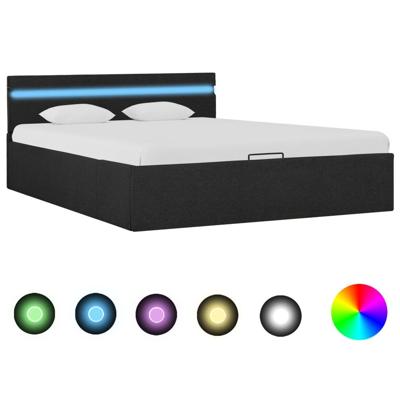 Bedframe met opbergruimte en LED stof donkergrijs 140x200 cm