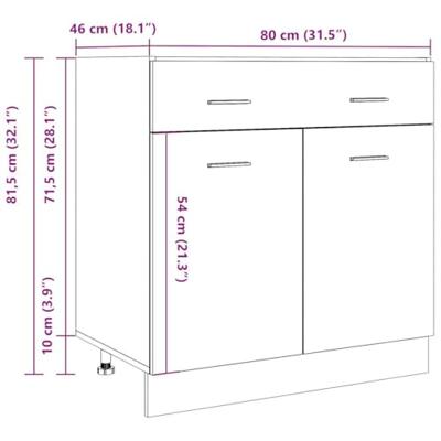 Onderkast met lade Lyon 80x46x81,5 cm bewerkt hout oud houtkleurig