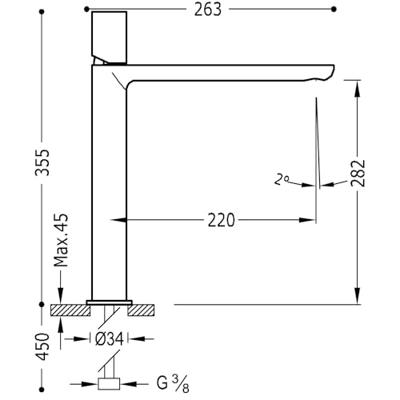 Wastafelmengkraan Tres Loft 1-Knop Uitloop Recht 28.2 cm Rond Mat Wit Tres