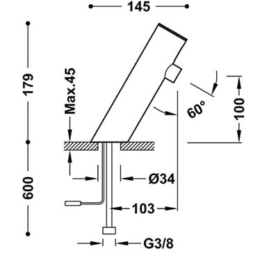 Elektronische Fonteinkraan Tres Tempo Base Schuin Chroom