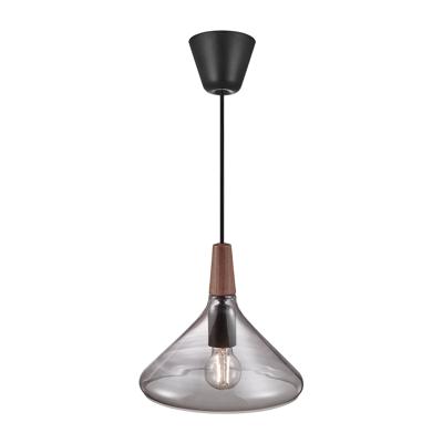 Hanglamp smokeglas hout 'Nori 27' E27 fitting 270mm DFTP