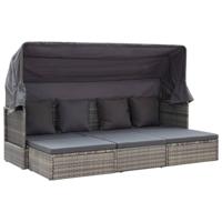 Tuinbed met luifel poly rattan gemengd grijs - thumbnail