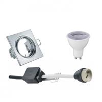 Dimbare LED Inbouwspots Set GU10 - Vierkant Chroom - 6W 6400K - thumbnail