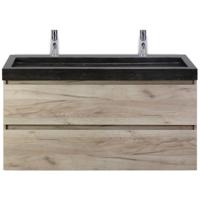 Maxx XL Badmeubelset 120 cm - Craft Oak - Wastafel Lucca Enkel 2 Kraangaten - thumbnail