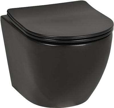 Saqu Please compact hangtoilet randloos met softclose toiletbril mat zwart Saqu Please compact hangtoilet randloos met softclose toiletbril mat zwart
