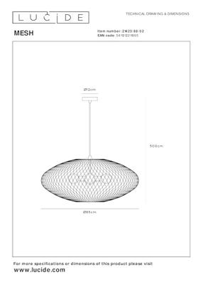 Lucide MESH - Hanglamp - Ø 85 cm - 3xE27 - Mat Goud / Messing