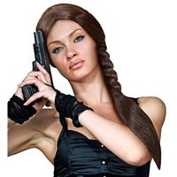 Pruik dikke lange vlecht bruin - thumbnail