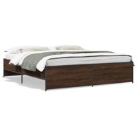 Bedframe bewerkt hout metaal bruin eikenkleur 200x200 cm - thumbnail