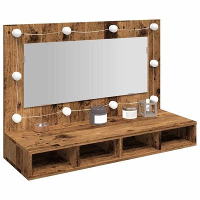 Spiegelkast met LED-verlichting 90x31,5x62 cm oud houtkleurig