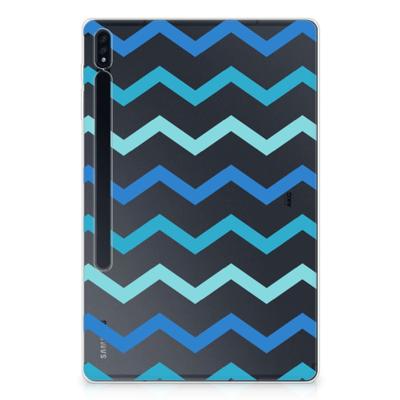 Samsung Galaxy Tab S7 Plus | S8 Plus Hippe Hoes Zigzag Blauw Samsung Galaxy Tab S7 Plus | S8 Plus Hippe Hoes Zigzag Blauw