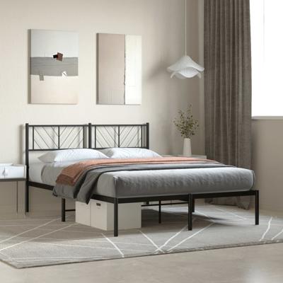 Bedframe met hoofdbord metaal zwart 120x190 cm