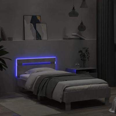 Bedframe met hoofdbord en LED-verlichting betongrijs 90x200 cm Bedframe met hoofdbord en LED-verlichting betongrijs 90x200 cm