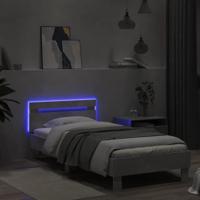 Bedframe met hoofdbord en LED-verlichting betongrijs 90x200 cm - thumbnail