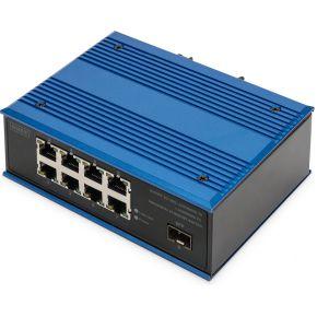DIGITUS Netwerk Switch - 9-poorts Gigabit Ethernet - 8x RJ45 + 1x SFP-poort - Unmanaged - 10/100/1000 Mbps - DIN rail & wandmontage - IP40 - industriële serie - Blauw