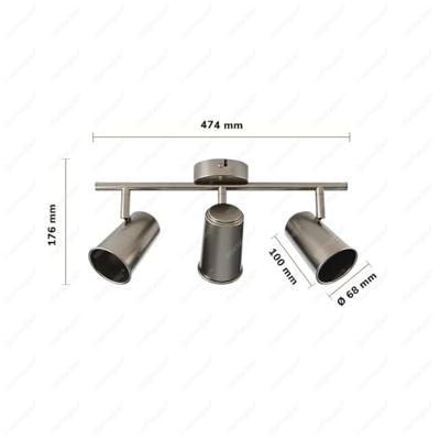 Riga - LED plafondlamp - 14 Watt 1200 Lumen - 3 spots - 2700K Warm wit - Draaibaar en dimbaar - GU10 - Kantelbaar - Plafondspot - IP20 Voor binnen - RVS