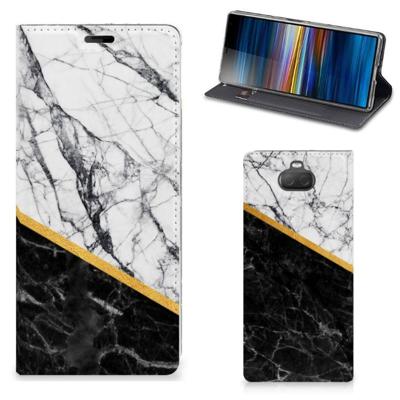Sony Xperia 10 Plus | Standcase | Marmer Wit Zwart - Origineel Cadeau Man