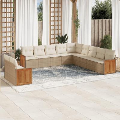 11-delige Tuinset met kussens poly rattan beige - thumbnail