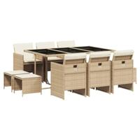 11-delige Tuinset met kussens poly rattan beige - thumbnail